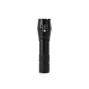 Lanterna Metal Recarregável com Zoom e Led JR 1397 | regulagem e três estágios de iluminação, material metálico. Acompanha cordão de nylon e cabo USB-V8.