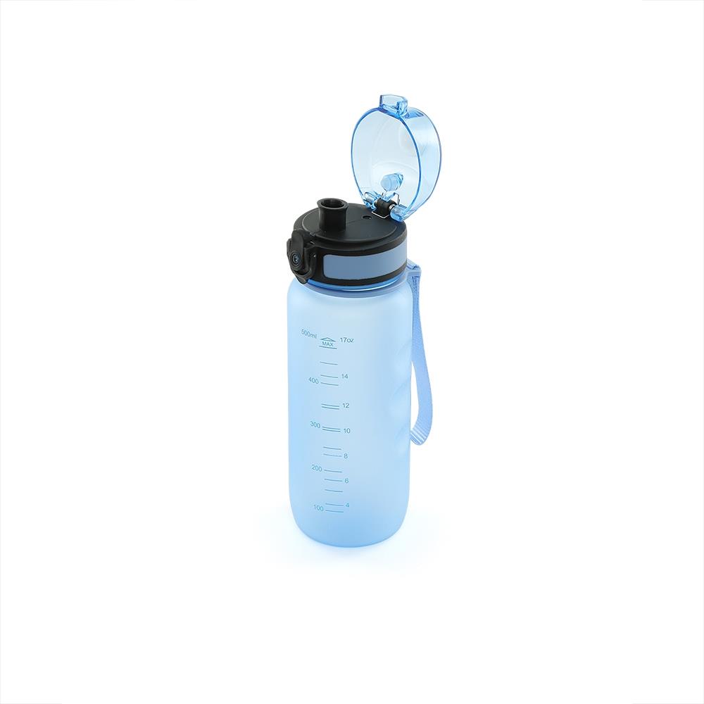 Squeeze 500ml com Alça de Nylon JR 6042 | Possui tampa rosqueável protetora com trava de segurança e botão de acionamento.