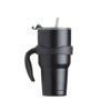 Caneca Térmica Inox JR 9097 | contém duas tampas, sendo uma acrílica com bocal, trava de segurança, e uma pequena tampa acoplada emborrachada para dissipação da temperatura, e a segunda tampa acrílica, contém compartimento que ao deslizar acessará ao bocal.