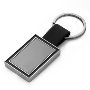 Chaveiro Metal com Alça em PU JR 15000 | chapinha central no grafite e verso liso.