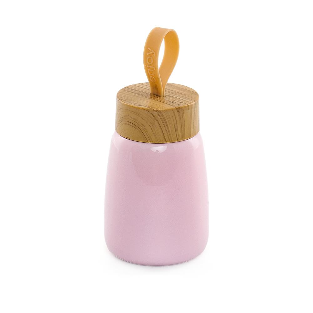 Garrafa Parede Dupla com Tampa em Bambu JR 3093 | Contém tampa plástica com design de bambu e alça de silicone para transporte.